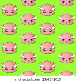 Pink Surprised Cartoon Cute Monster With Horns Seamless Pattern	