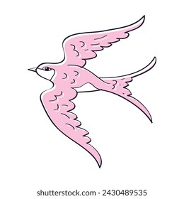 Pink swallow bird isolated vector illustration