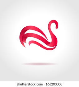 Pink swan on gray background. Creative abstract symbol. Luxury sign.