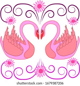 Pink swans elegance greeting card. 