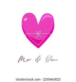 Pink Sweet box with hearts for greeting card for valentines day. Me and you quote