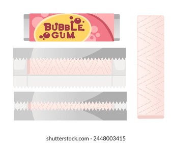 Pink sweet chewing bubble gum in package vector illustration isolated on white background