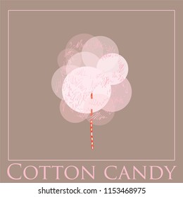 Pink sweet cotton wool on a stick. Airy sweets. Sugar flavor. Cotton candy, like a pink tree.