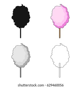 Pink sweet cotton wool on a stick. Dessert for children and sugar in the amusement park.Amusement park single icon in cartoon style vector symbol stock illustration.