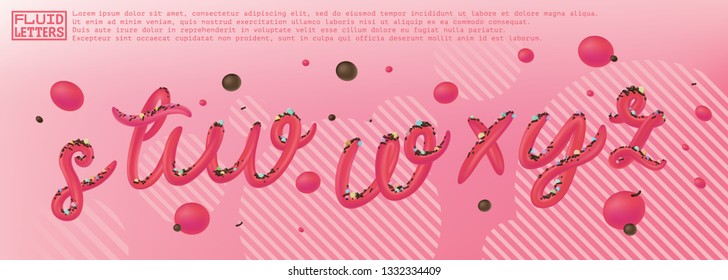 Pink Sweet Cream Font. Strawberry Dessert Typography. Hand Lettering for Designs: Logo, Packaging, Card, etc. Sugar kids vector illustration.