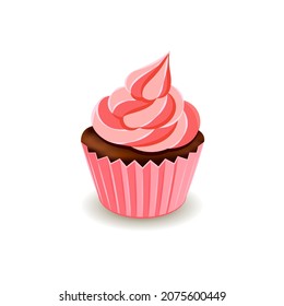 Pink sweet cupcake muffin dessert on white background