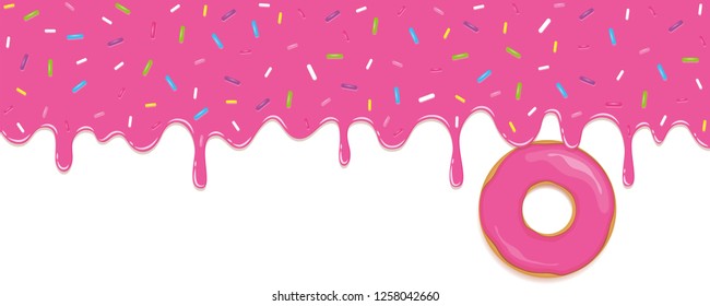 pink sweet melting icing with colorful sprinkles and pink donut vector illustration EPS10