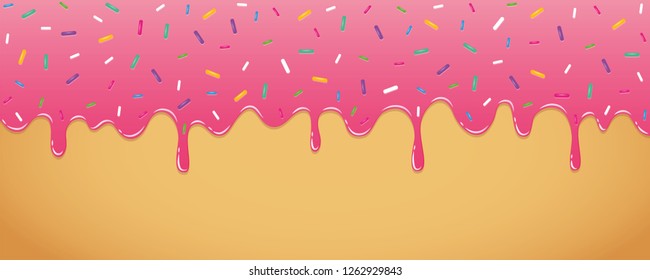 pink sweet melting icing with colorful sprinkles vector illustration EPS10