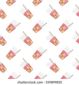 Pink sweet water with lime and lemon. Seamless pattern.