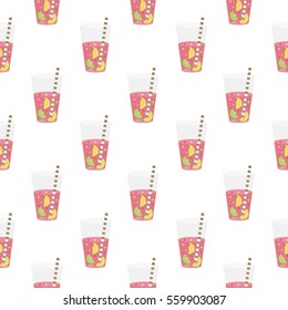 Pink sweet water with lime and lemon. Seamless pattern.