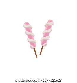 Pink sweets with cream on sticks flat style, vector illustration isolated on white background. Dessert, decorative design element for food truck festival, tasty eating