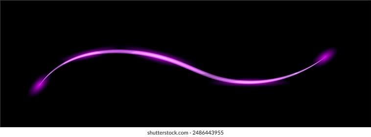 Pink swirl fibre line, Neon glowing light effect with dynamic waves. electric impulse cable, Vector purple cyber data communication design, Fiber optic wave, . isolated on transparent background