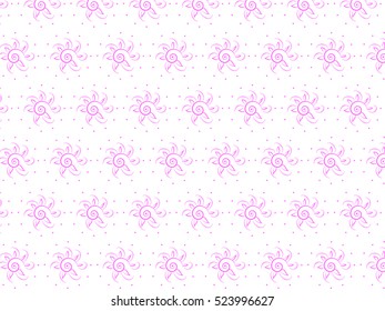 Pink swirl flowers pattern with dots around on white background suitable for wrapping paper or fabric