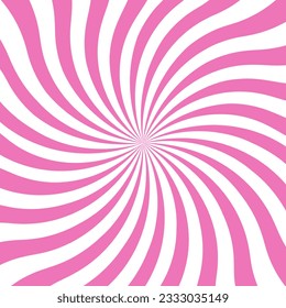 Pink swirling pattern background. Vortex starburst spiral twirl square. Helix rotation rays. Converging scalable stripes. Vector illustration.