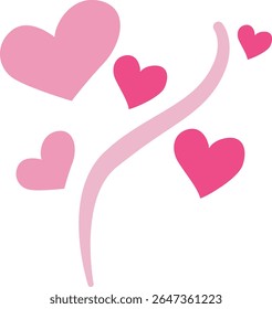 Pink swirling vine with scattered hearts in different sizes, great for romantic borders, Valentine accents, or decorative love-themed designs.