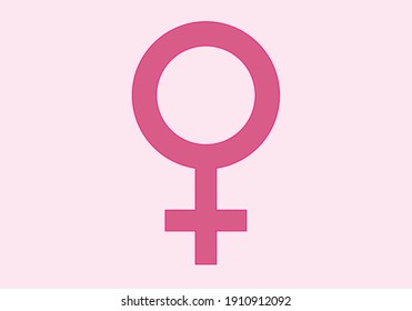 Pink Symbol Of Woman On Pink Background.