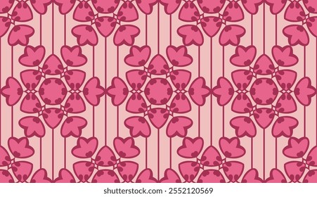 Rosa simétrico floral sem costura padrão com motivos geométricos, design decorativo, fundo ornamental, ideal para têxteis, papel de parede, envoltório de presente, ou uso digital