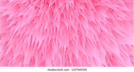 pink synthetic fur vector texture. Rose shaggy animal skin imitation, furry background.