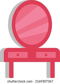 Pink table with mirror, illustration, vector on a white background.