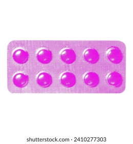 pink tablets in blister, isolated on white background