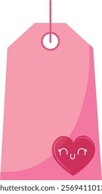 Pink Tag with Cute Heart Character