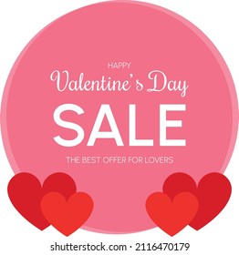 Pink tag discount with red hearts and "happy valentine's day SALE THE BEST OFFER FOR THE LOVERS"