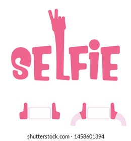 pink Taking Selfie Photo on Smart Phone concept icon isolated on white background. hand holding smartphone and taking selfie. vector hipster photographer icon
