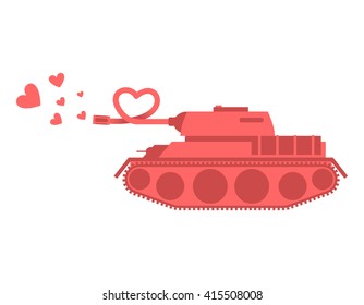 Pink tank of love. Shot heart. Peace military equipment. Army bomb for lovers. curved barrel