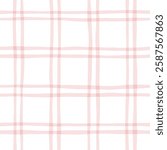 Pink tartan girly pattern, seamless plaid print, checkered cute spring paint brush strokes. Gingham texture for textile: shirts, tablecloths, clothes