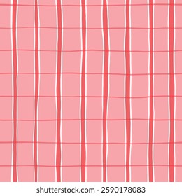Pink tartan girly pattern, seamless plaid print, checkered cute spring paint brush strokes. Gingham texture for textile: shirts, tablecloths, clothes
