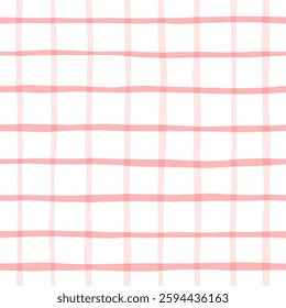 Pink tartan girly pattern, seamless plaid print, checkered cute spring paint brush strokes. Gingham texture for textile: shirts, tablecloths, clothes