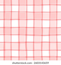 Pink tartan girly pattern, seamless plaid print, checkered cute spring paint brush strokes. Gingham texture for textile: shirts, tablecloths, clothes