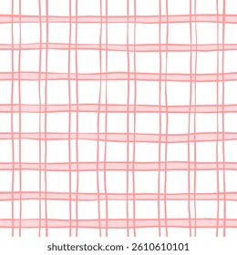 Pink tartan girly pattern, seamless plaid print, checkered cute spring paint brush strokes. Gingham texture for textile: shirts, tablecloths, clothes