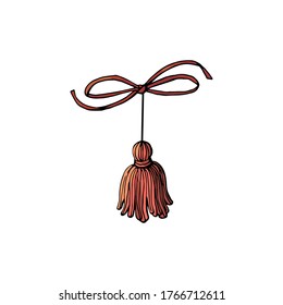 Pink tassel with bow knot design element. Vector illustration.