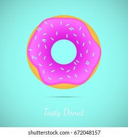 Pink Tasty Donut, Vector Illustration