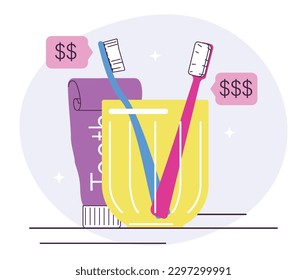 Pink tax concept. Gender based price discrimination. Higher price for products marketed for women. Unequal cost for same goods. Flat vector illustration
