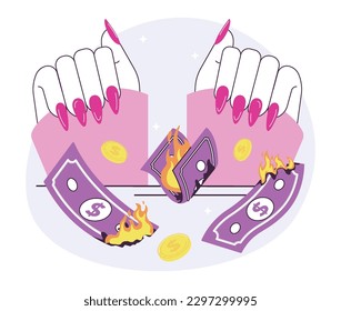 Concepto de impuesto rosa. Discriminación de precios basada en el género. Mayor precio de los productos comercializados para mujeres. Ilustración vectorial plana