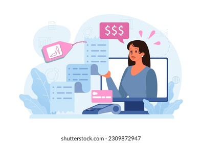 Pink tax concept. Gender based price discrimination. Higher price for products marketed for women. Unequal accounting. Flat vector illustration
