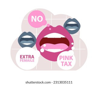 Pink tax concept. Gender based price discrimination. Higher price for products marketed for women. Unequal accounting. Flat vector illustration