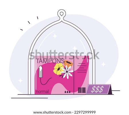 Pink tax concept. Gender based price discrimination. Higher price for products marketed for women. Tampon tax, taxation of personal hygiene products. Flat vector illustration