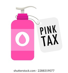 Pink tax concept illustration with sanitizer