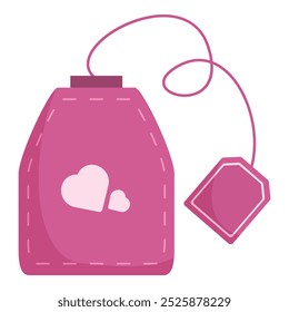 Pink tea bag with two hearts is showing love for valentine's day