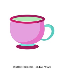 Pink tea cup. Hot drink container. Vector mug illustration. Colorful glossy shape. EPS 10.