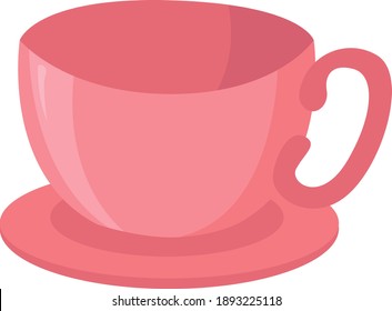 Pink tea cup illustration, vector on a white background.