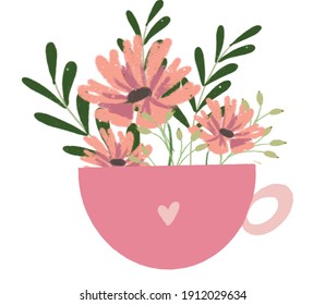 Pink Teacup Flower Vector Illustration Stock Vector (Royalty Free ...