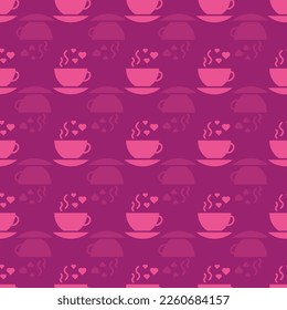 Pink Teacups Valentines Day Vector Repeat Pattern Background