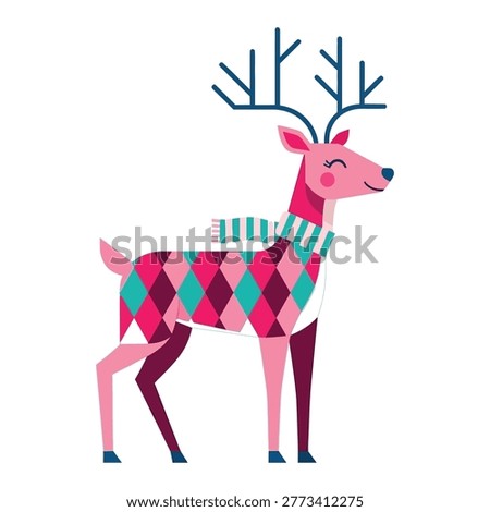 Pink and Teal Geometric Stylized Deer with Antlers