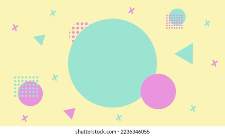 pink and teal memphis vector with geometric shapes on cream background suitable for banner, layout, wallpaper, desktop, flyer.