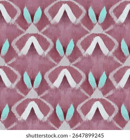 Roze en teal patroon met witte pijlpunt vormen, grunge lijnen ikat patroon, ikat naadloze patroon, Vector illustratie achtergrond voor het afdrukken van het papier.