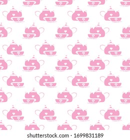 Pink teapot and cup seamless repeat pattern print